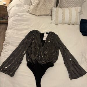 NWT Zara Sequin Bodysuit